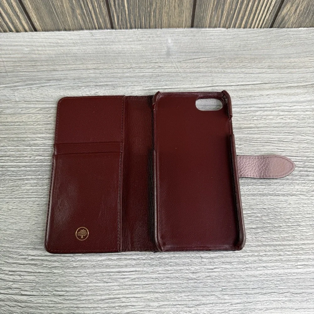 Mulberry iPhone 6 6s 7 Leather Wallet Folio Case Pink Burgundy Card Holder